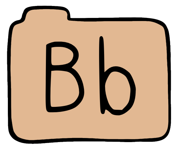 light orange file folder with capital and lowercase B on it.